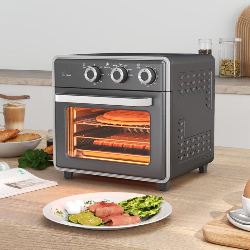Mini four à convection 20L avec plaque de cuisson,1400W,Grille et plateau ramasse-miettes,Friteuse à air chaud 90°C - 230°C avec 5 modes,60 min