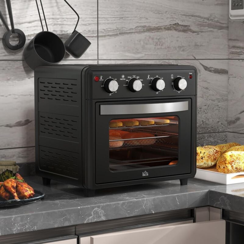 Mini four à convection 30L,90°C - 230°C avec plaque de cuisson,grille,plateau ramasse-miettes,Friteuse à air chaud avec 7 modes,Panier à friture