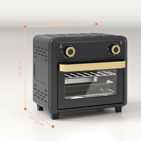 Mini-four à convection, friteuse à air chaud, minuterie, éclairage intérieur, 10 L, noir