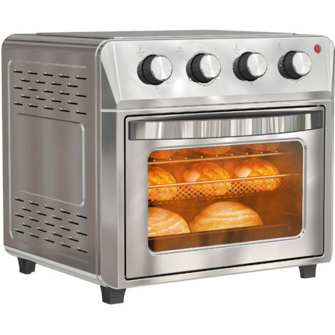 Mini four avec convection, friteuse à air, 6 modes de chauffage, minuterie, accessoires, 24L, argent