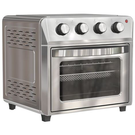 Mini four convection 24 L avec air fryer, 6 modes, minuterie, accessoires, compact argent