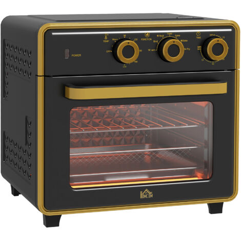 Mini four de 20 L, 1400 W, température 90–230 °C, minuteur intégré, trois positions de cuisson, plaque en fer noire, dimensions 36×37,7×34,5 cm.