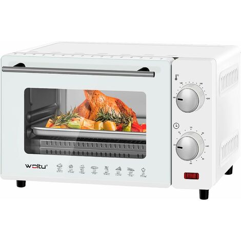 Mini Four Électrique 10L WOLTU, Petit Four à Pizza avec 4 Modes de Cuisson pour Gâteau, Poulet, Viande, Poisson, 100-230℃, Minuterie 0-60 min, 650W, Blanc