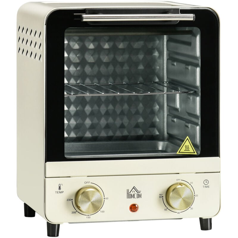 Mini four électrique 15L à convection 1000W 60-230°C,Minuterie 1 H,Four à pizza avec plaque de cuisson et plateau ramasse-miettes,Blanc crème