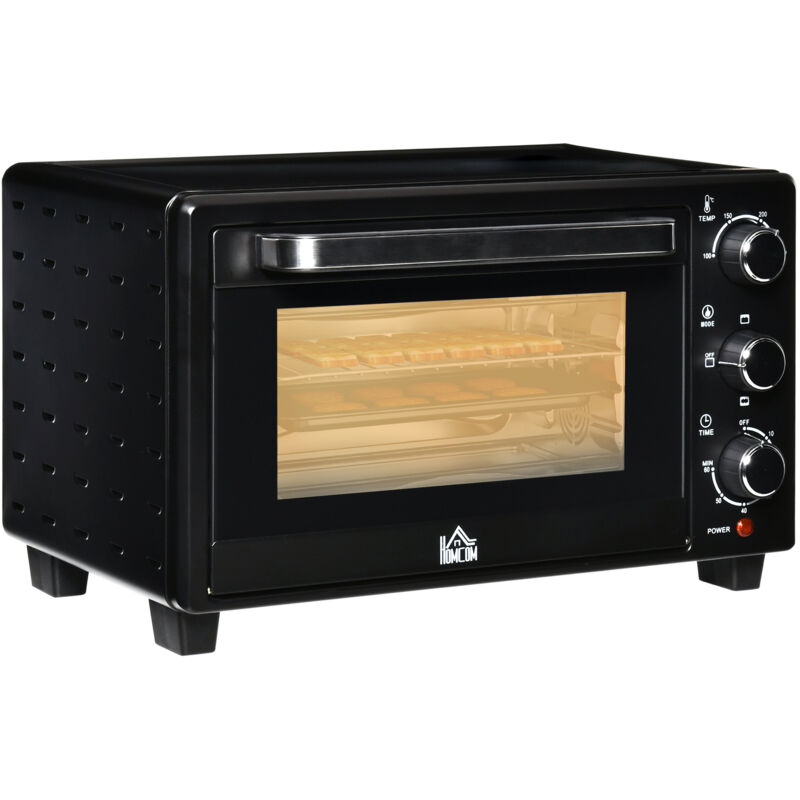 Mini four Électrique 21 L,3 modes de cuisson,100°C - 230°C,1400 W,Inox et verre,46,4 x 38 x 28,5 cm,Noir
