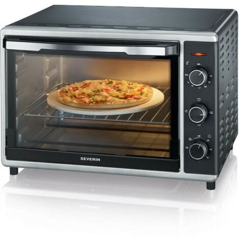 Mini four électrique chaleur tournante 42L – Puissance 1 800W – Température max 230°C – Équipé d'un tournebroche – Pierre à pizza 29 cm – Severin - TO2058