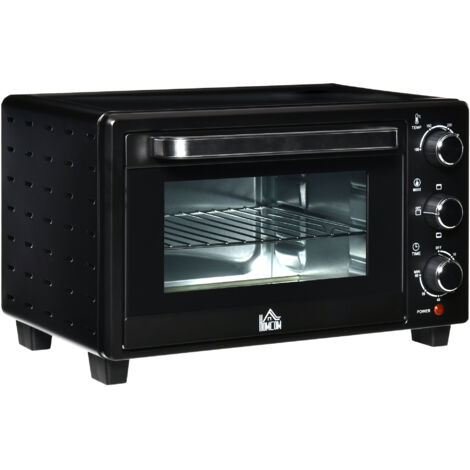 Mini-four grille-pain 21 L, 1 grille métallique, 1 plaque cuisson, 3 modes, 100-230°C, inox/verre, noir.