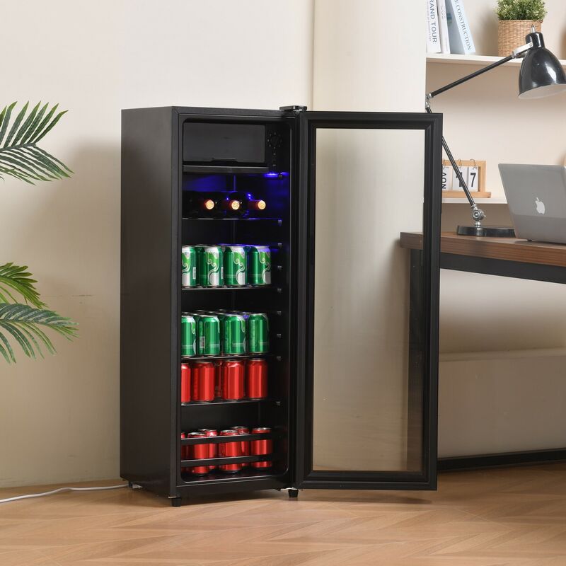 Image of Okwish - Mini frigorifero da 128 litri, congelatore da 8 litri + frigorifero da 120 litri, contiene 94 lattine di soda, acqua, birra o vino.