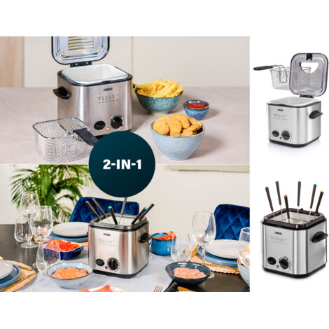 Mini Fritteuse & Fondueset mit 6 Gabeln 2in1 Gerät 840W 1,2 Liter