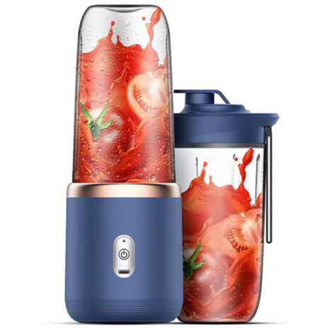 Mini frullatore da 40 W, frullatore portatile, frullatore veloce, formato individuale, ricaricabile tramite USB, doppio bicchiere, blu