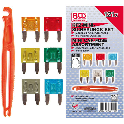 MINI FUSIBLES DE 5 à 30 Ampères ASSORTIMENT DE 120 FUSIBLES +PINCE