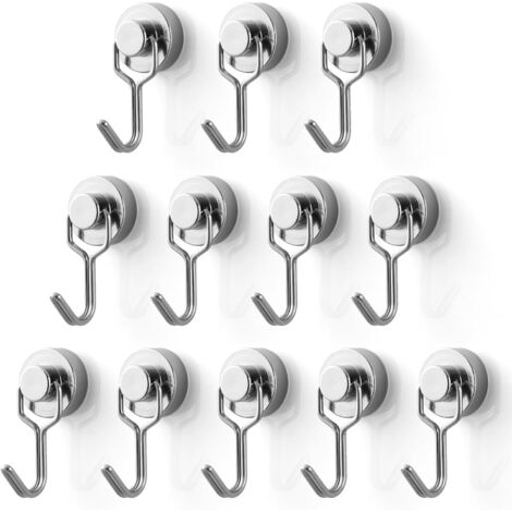 Mini ganchos magnéticos, potente imán de neodimio con gancho pequeño, carga máxima de 9 kg, aptos para cocina, refrigerador, garaje, oficina, 12 unidades.
