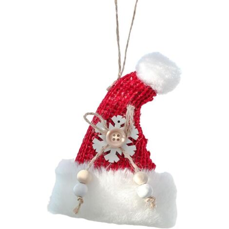 Mini gant de Noël décoratif, ornement rouge pour sapin de Noël avec nœud en perles de bois en forme de flocon de neige et poignets en peluche blanche.