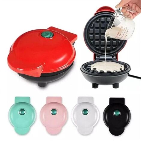 Mini gaufrier, format 10 cm (4 pouces), design compact, facile à nettoyer, surface antiadhésive, idéal pour le petit-déjeuner, les desserts et les sandwichs (noir).