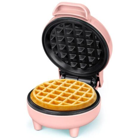 Mini gaufrier Machine à gaufres belges Petit gaufrier Classique, pour les anniversaires des enfants, les fêtes de famille, Pâques ou Noël, Design mignon et compact, 550 watts, Rose