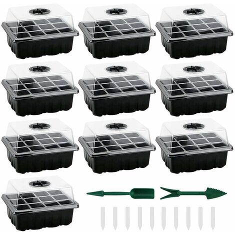 Mini-Gewächshaus für Sämlinge, 10er-Pack Mini-Gewächshaus für Pflanzen, 120 Zellen, Sämlingsschale mit Schale und Deckel, innere haltbare Sämlingsschalen, Growbox, Samenstarter