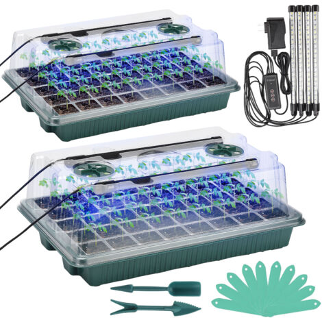 Mini-Gewächshaus-Set für die Anzucht von Pflanzen – 80-Zellen-Box mit Vollspektrum-USB-LED-Pflanzenlampe und Gartenzubehör-Set