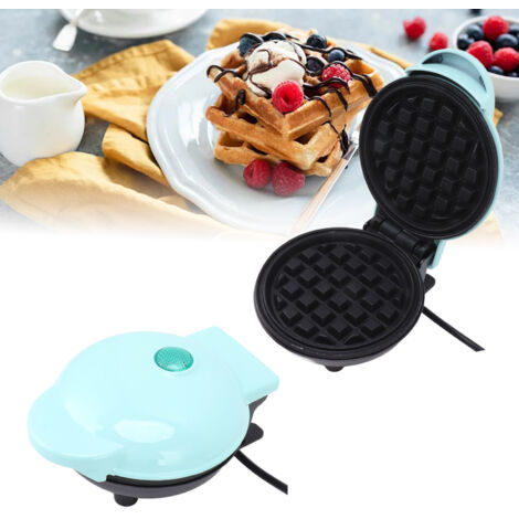 Mini gofrera profesional con revestimiento antiadherente, doble cara, redonda, multifuncional, para desayunos, sándwiches y tostadas, 220 V, azul.