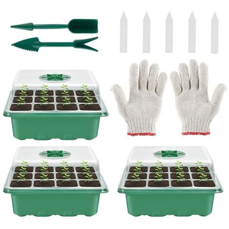 Mini Greenhouse for Plants, 3 Pieces 36 Cells Indoor Seed Tray, Growing Trays with Lid, Durable Nursery Seedling Trays for Seed Germination