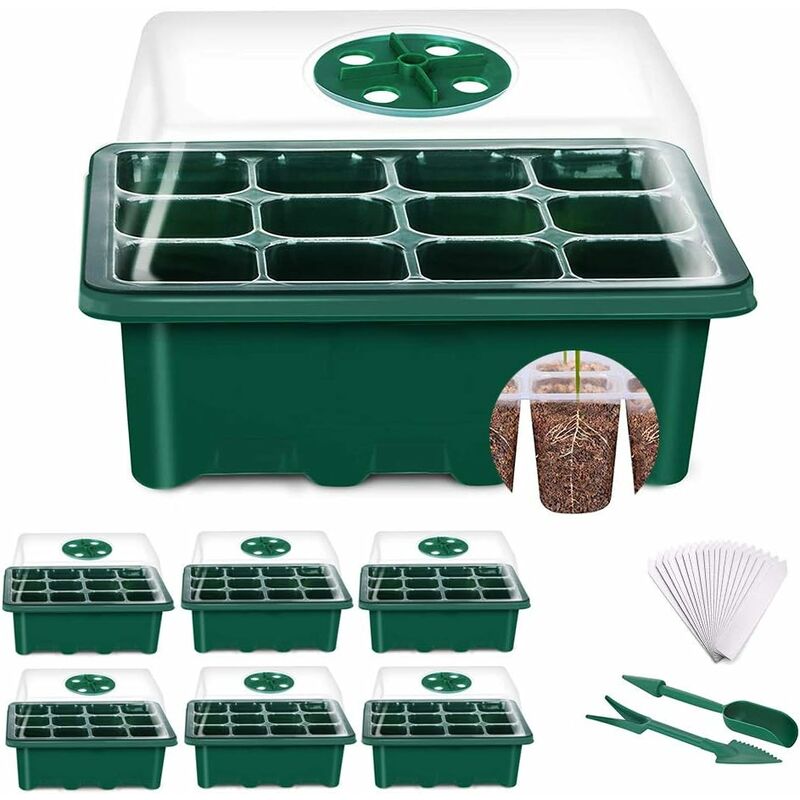 Mini Greenhouse for Plants, 6 Pieces 72 Cells Indoor Seedling Tray Seedling Tray Nursery Grow Box with Durable Cover and Ventilation