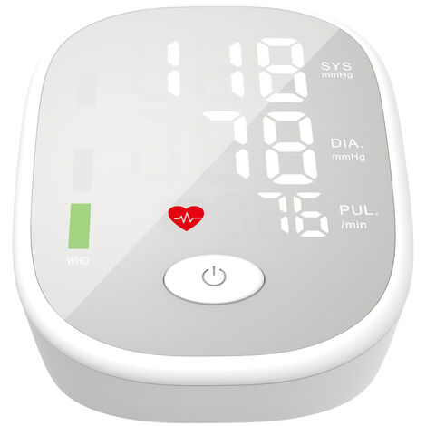 Mini-Größe für den Haushalt, vollautomatisches Oberarmband, digitales elektronisches Blutdruckmessgerät, leichtes, tragbares Blutdruckmessgerät, weiß
