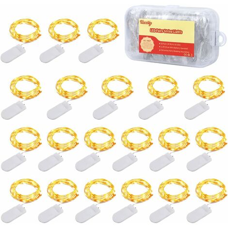 Mini Guirlande Lumineuse Alimentée Par Piles 1M 10 Led Fil De Cuivre Lumières Décoratives Intérieures Et Extérieures Pour Chambre À Coucher Noël Fête De Mariage Maison Jardin (Blanc Chaud) - [Lot De 2