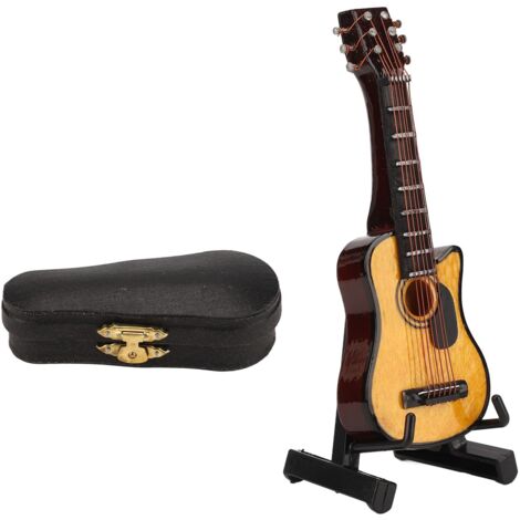 Mini Guitare Décorative 3.3 Pouces avec Support, Modèle Réduit Brun Rougeâtre