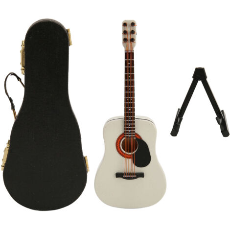 Mini Guitare en Bois Blanc 5,1 cm Modèle Détaillé pour Décoration d'Étagère ou Vitrine