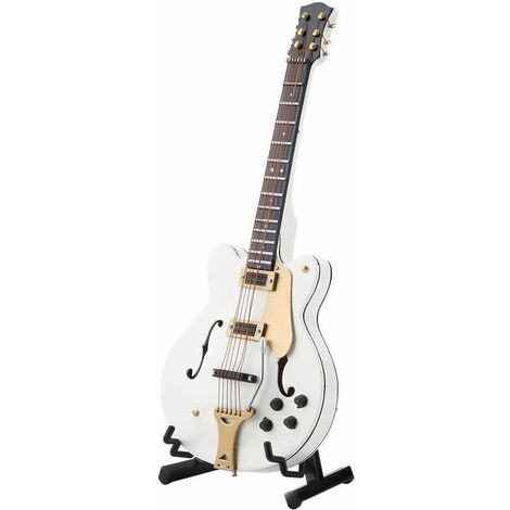 Mini guitare mini décorations d'instruments de musique blancs avec support et boîte cadeau de Noël décoration de la maison