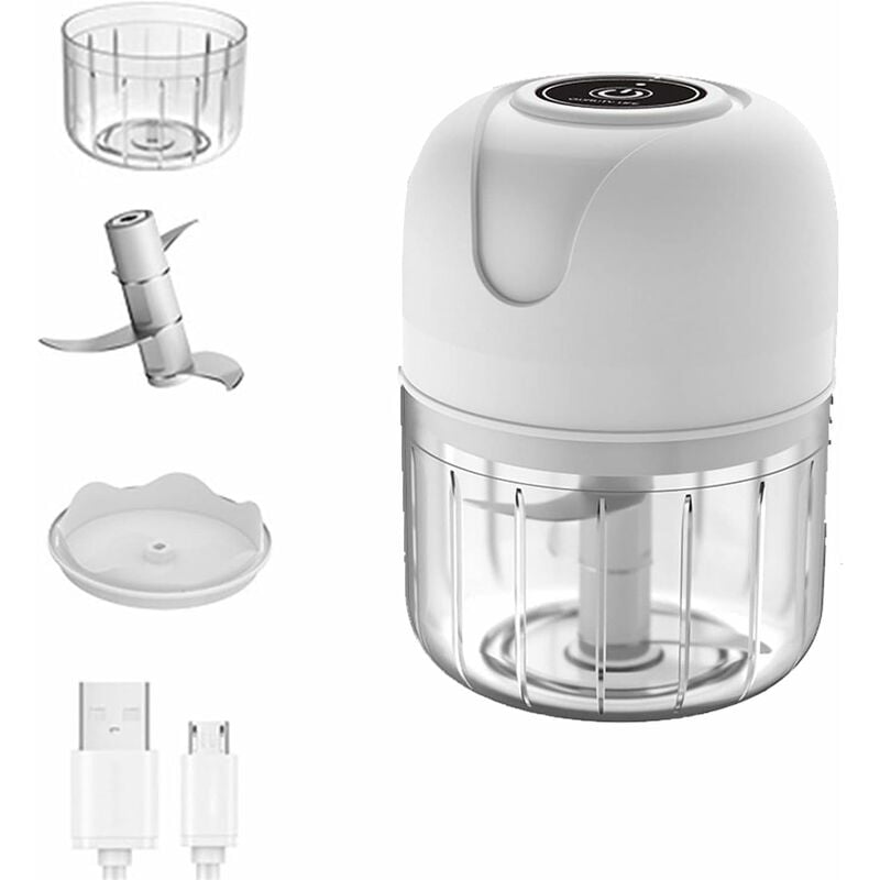 Ersandy - Mini hachoir à ail électrique, robot culinaire portable sans fil, mélangeur 250 ml Mini hachoir à ail pour ail, légumes, fruits, oignons,