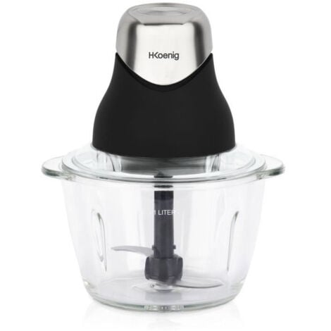 Mini hachoir électrique - H.Koenig - LEO8 - 320 W - Bol en verre 1 L - Lames en acier inoxydable - Noir mat et chrome