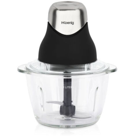 HKoenig LEO8 Picadora Eléctrica de Alimentos, 320 W, 1 Litro, 2 Cuchillas,1 Vaso de Cristal, Acero Inoxidable, Negro
