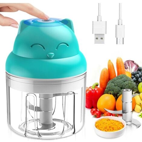 Mini Hachoir Électrique Multi Moulinette, 250ml Mixer Blender Avec Design Acier inoxydable 3 Lames, Presse Ail Hachoir, Petit Mixeur Utilisation Facile et Rapide Pour Viande, Oigno, Herbes，