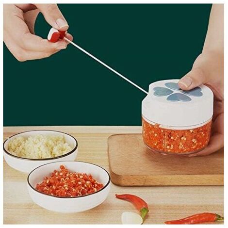 Mini Hachoir Manuel à decoupe légumes Oignon 170 ML avec 2 Lames incurvées en Acier Inoxydable, Hachoir a Viande/mélangeur/Oignon/Salade/Gingembre/Fruit/Herbe/Hachoir d'ail avec Le mixeur