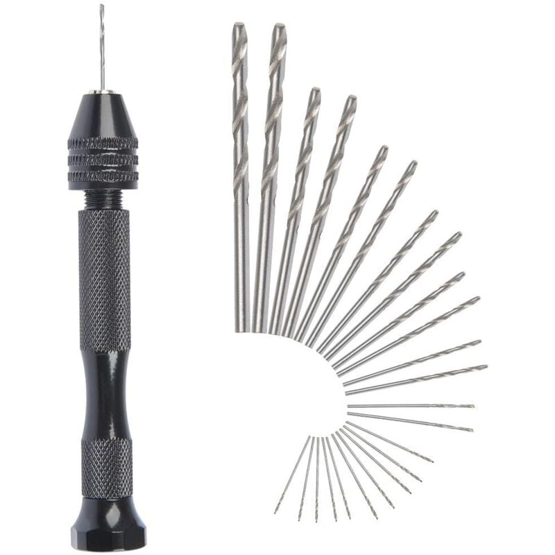 Tigrezy - Mini Hand Drill Twist Drill + 25 Micro Cordless Twist Drill Bits Aluminum Vice Lathe Tools Twist Drill Bit Adjustable Pyrography for Home