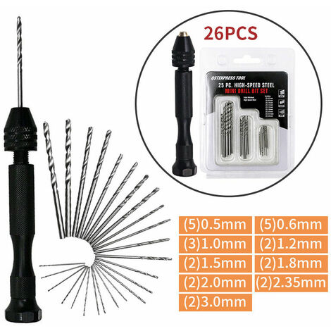 Mini Hand Drill Twist Drill Bits +25 Micro Twist Drill Bits Cordless Aluminum Pin Vise Rotary Tools Twist Drill Bits Adjustable Pyrography Home Plastic Hole Copper