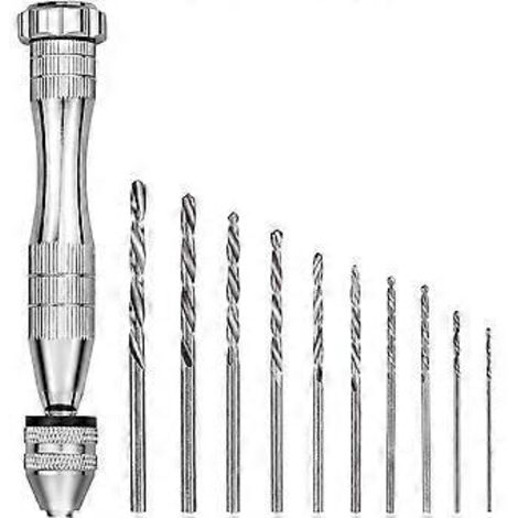 Mini Hand Drill with 10 Micro Twist Drill Bits 0.8mm-3.0mm Twist Drill Bits Mini Micro Hand Drilling Tools For Model Walnut Amber Olive Nut