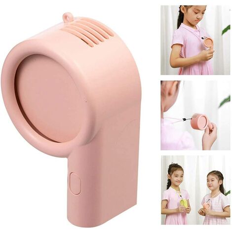 Mini Handheld Fan Collier portable personnelle rechargeable ventilateur réglable vitesses USB 800mAh bureau Eventail pour enfants Femmes Hommes Rose