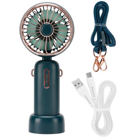 Mini-Handventilator mit 3 Geschwindigkeitsstufen, abnehmbarem Kabel, 4000–6000 U/min, Grün