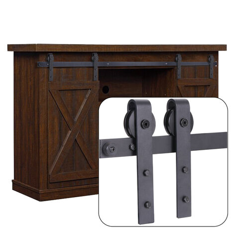 Mini Herraje para Puerta Granero Corredera Kit de Riel Puerta Doble para Armario Mueble TV Carga 70kg - 150cm