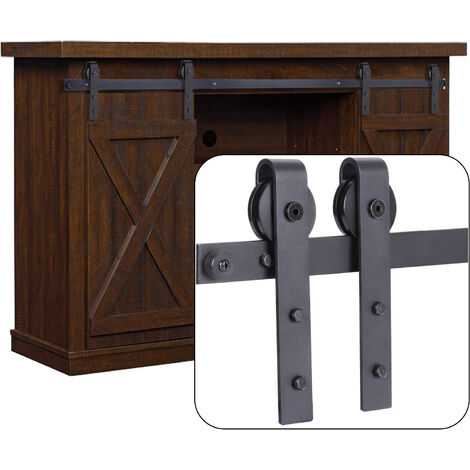 Mini Herraje Puerta Corredera Kit, 120cm Kit de Rieles Deslizantes para Puerta Doble de Gabinete de TV Aparador, Negro
