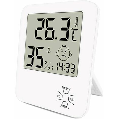 Mini High Precision Digital Indoor Hygrometer Thermometer Home Thermometer with Folding Stand and Alarm Clock for Home Comfort Level Indicator Office Kitchen Garden etc White