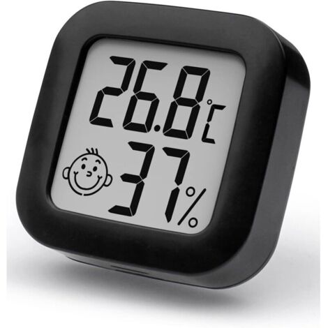 Mini-Hochpräzisions-Digital-Thermometer-Hygrometer für den Innenbereich, Temperatur- und Feuchtigkeitsmonitor, Thermo-Hygrometer mit Komfortstufenanzeige (1 Stück, Schwarz, 4,3 cm x 4,3 cm)