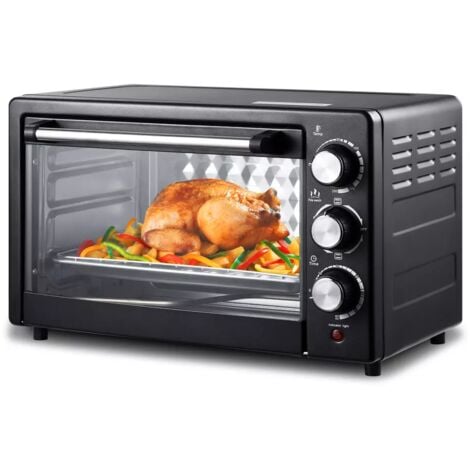 NECHE Mini horno eléctrico de 21 L, 1000 W, 10-250 °C, temporizador de 0 a 60 min, para pizzas, hornear, asar, descongelar y recalentar, color negro.