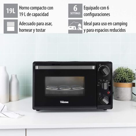 MINI HORNO TRISTAR OV3622 SIN INSTALACION, 19L. 800W. CONVECCION, TEMPORIZAD.60 MIN.