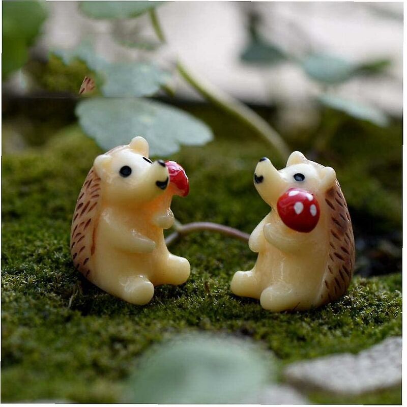 Ersandy - Mini Hérisson Champignon Fée Jardin Miniatures Mini Moss Gnomes Terrariums Figurines Résine Artisanat pour La Décoration De Jardin