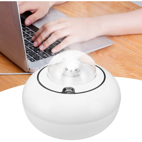 Mini humidificador con forma de gato, decorativo, conexión USB, silencioso, portátil, ABS blanco.
