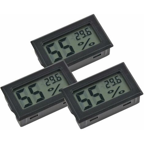 Mini Hygrometer Thermometer, 3 Pack LCD Digital Temperature Humidity Meter Thermometer Humidity Gauge Meter for cigar humidor Reptile Incubator Poultry office bedroom living room (Black)