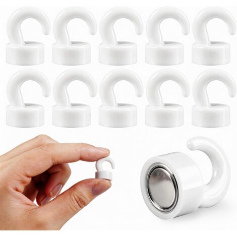 Mini imanes fuertes con ganchos para oficina, aula, crucero y cocina, bonitos ganchos magnéticos de neodimio para refrigerador, paquete de 10 (blancos)