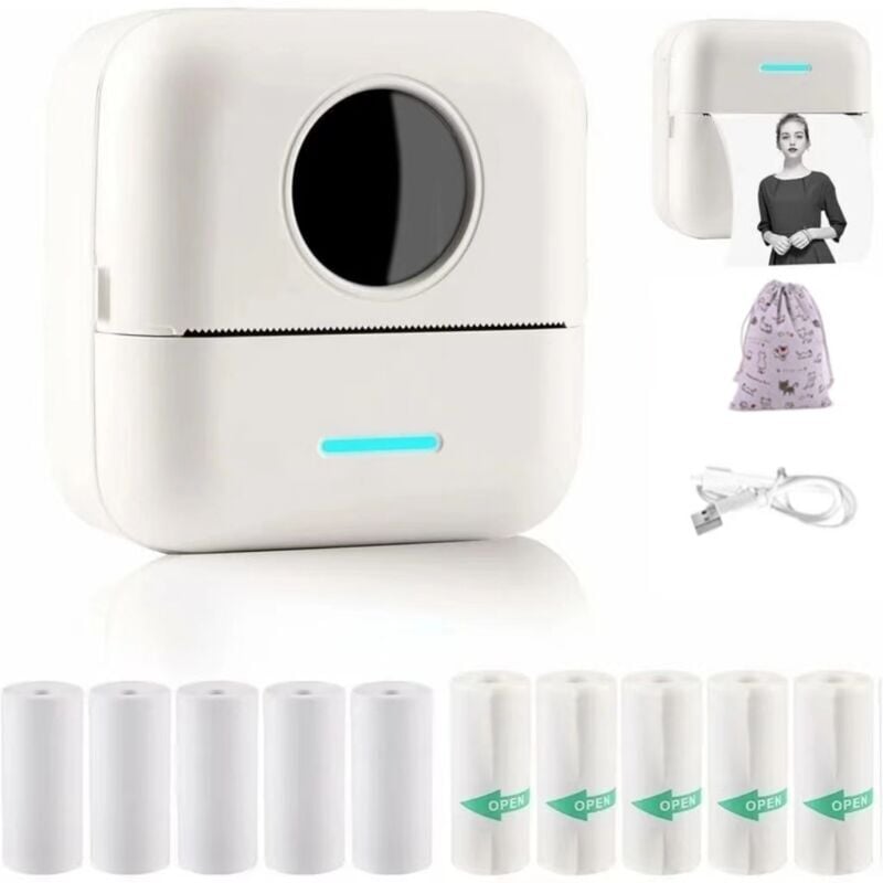 Lauwexe - Mini imprimante de et iquette imprimante photo portable, mini imprimante photo instantané sans fil, imprimante thermique sans fil, vec 5